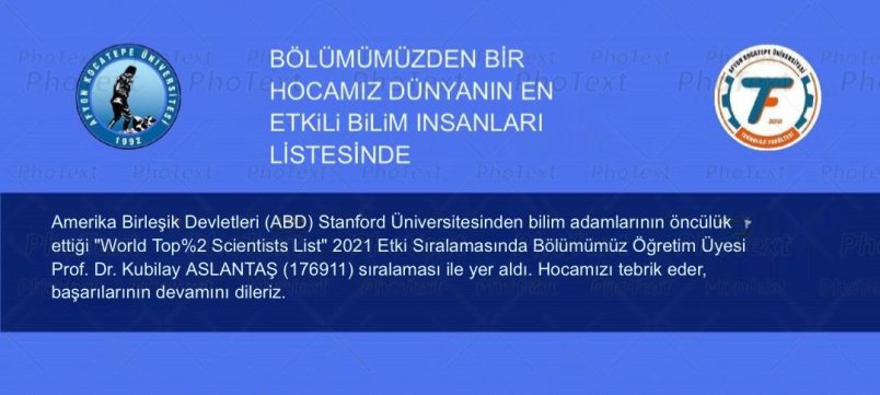 Bölümümüzden Bir Hocamız Dünyanın En Etkili Bilim İnsanları Listesinde